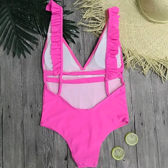 STRAPPY LOW BACK RUFFLE TRIM PLUNGED V ONE PIECE - Picture 7 of 8